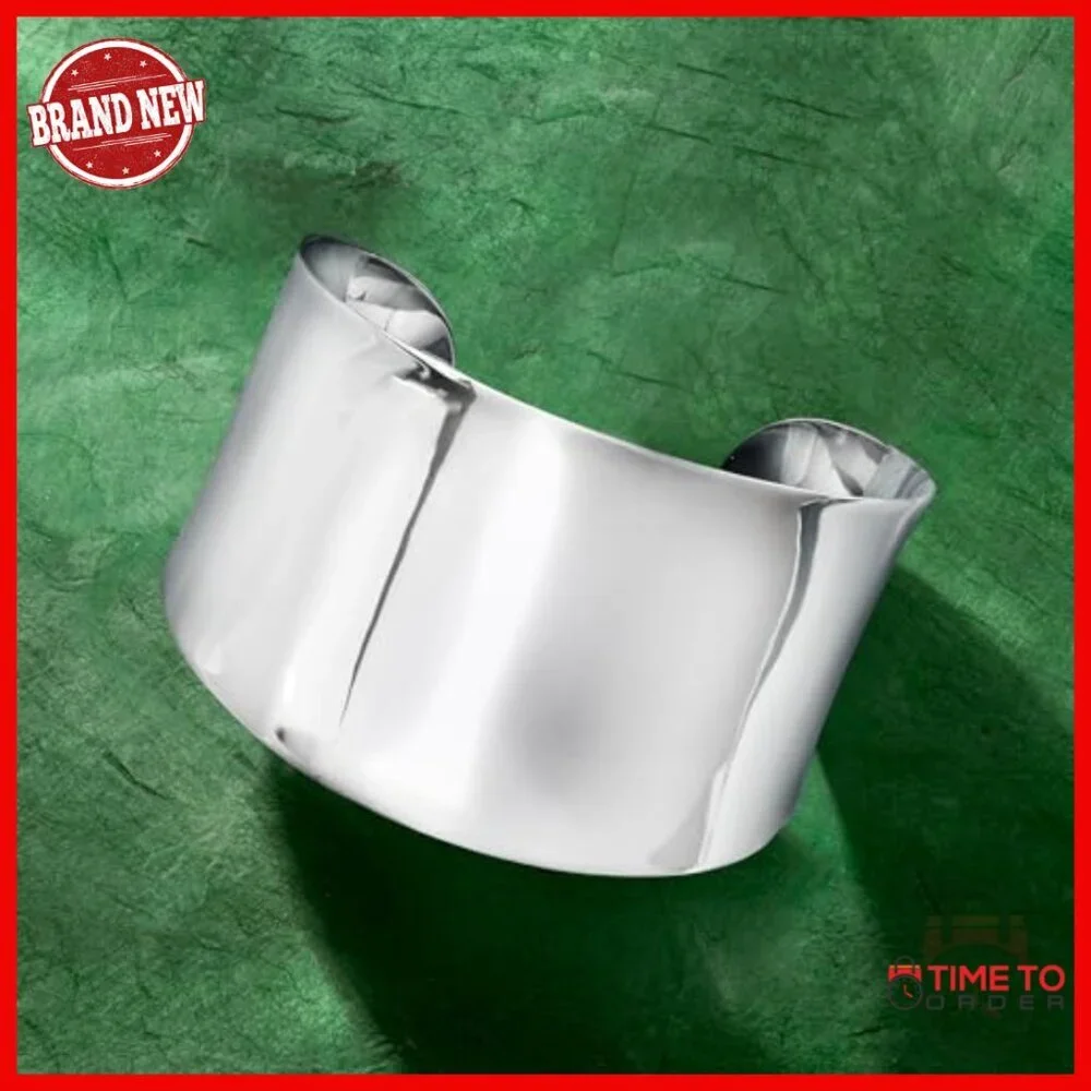 Sterling Silver Wide Polished Cuff Bracelet, 8 Inch Slip-On, Everyday Wear